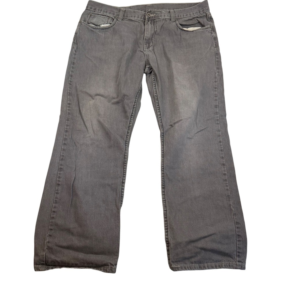 Flypaper Mens Gray Straight Leg Jeans 38x30 Cotton Embroidered Back Pockets